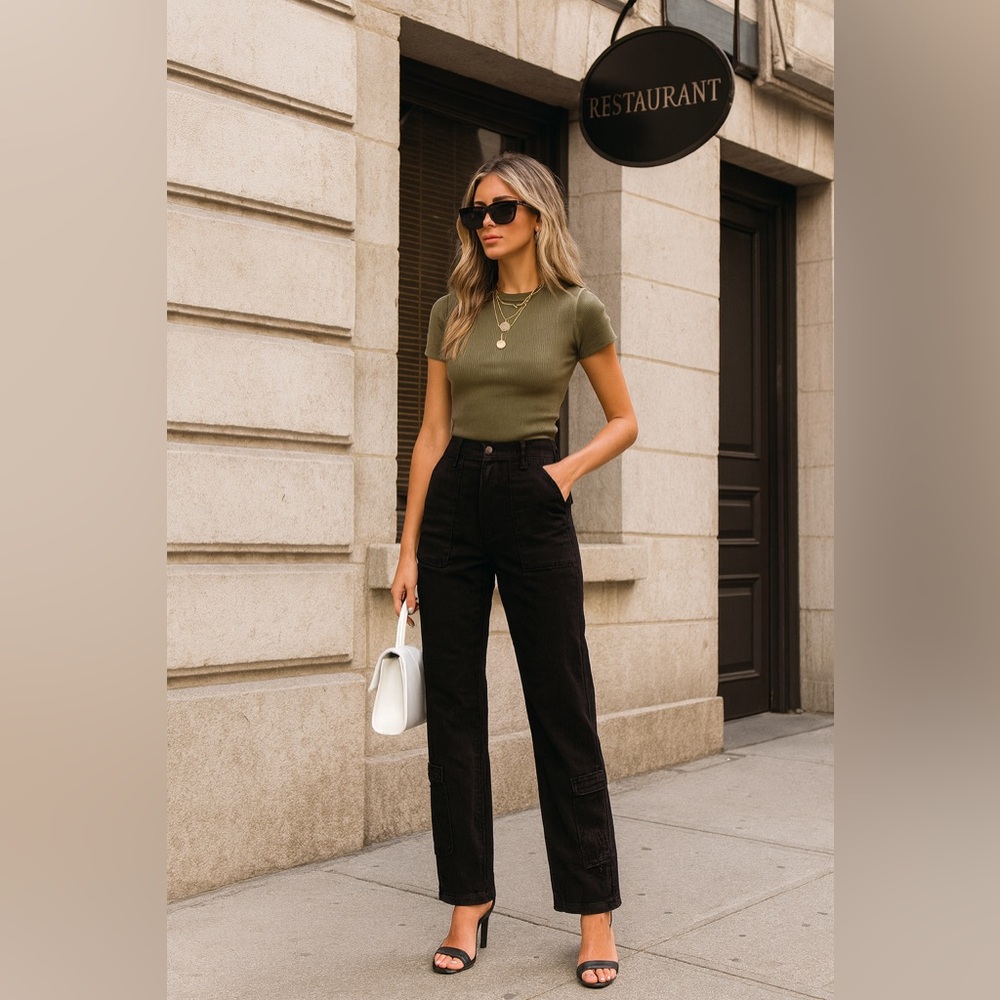 RE/DONE Black High Rise Cargo Military Pants